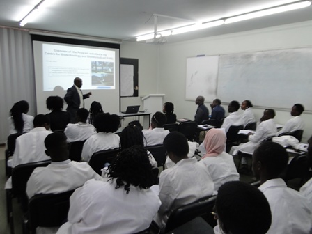 Photo: Visiting BSc Biochemistry students follow lecture session in CEBIB Lecture room