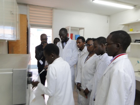 Photo: Visiting BSc Biochemistry students foPhoto: Visiting BSc Biochemistry students engaged in practical session, CEBIB molecular biology labllow lecture session in CEBIB Lecture room