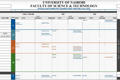 SPECIAL/SUPPLEMENTARY EXAMINATIONS TIMETABLE 2021/2022