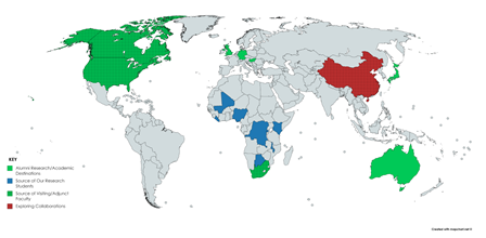 Photo: A world map illustrating CEBIB students’ enrolment and research destinations